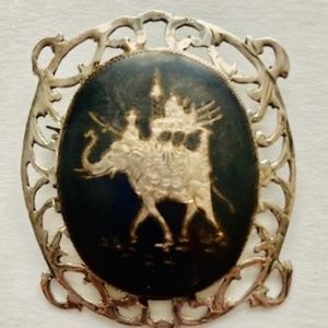 VINTAGE ELEPHANT Brooch Pin SIAM STERLING SILVER Black Enamel